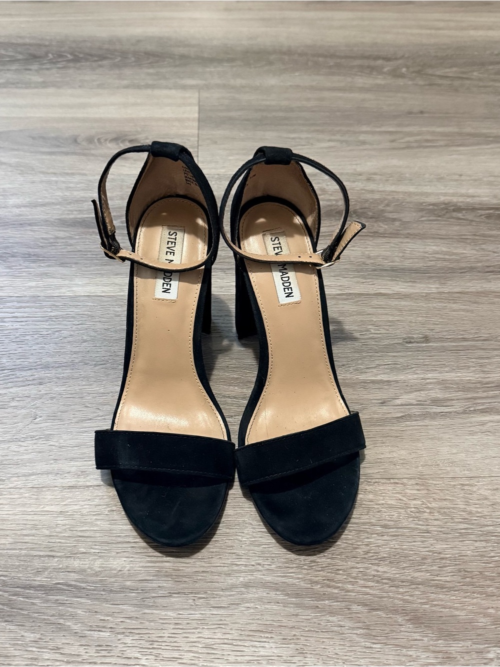 Steve Madden Black Suede Ankle-Strap Block Heels